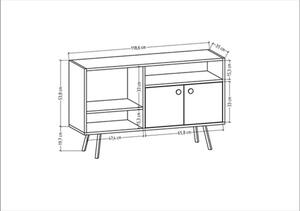 Comoda TV, Quasar & Co.®, mobilier living/dormitor, 118.6 x 35 x 73.5 cm, MDF, gri/nuc