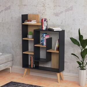 Biblioteca, Quasar & Co.®, mobilier living, 82 x 22 x 126,2 cm, MDF, gri/stejar