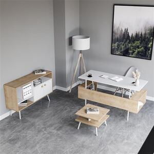 Comoda TV, Quasar & Co.®, mobilier living/dormitor, 118.6 x 35 x 73.5 cm, MDF, stejar deschis/alb
