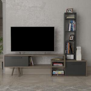 Comoda TV, Quasar & Co.®, mobilier living, 169.6 x 29.5 x 133 cm, MDF, gri/nuc