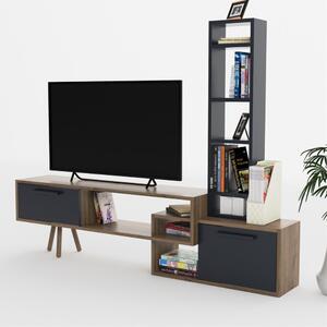 Comoda TV, Quasar & Co.®, mobilier living, 169.6 x 29.5 x 133 cm, MDF, gri/nuc