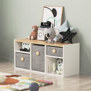 Comoda TV, Quasar & Co.®, mobilier living/dormitor/camera copilului, cu sertare, 103.6 x 35 x 46 cm, MDF, alb mat/stejar