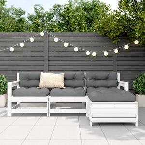 Set canapea de grădină, 4 piese, alb, lemn masiv pin