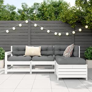 Set canapea de grădină, 4 piese, alb, lemn masiv pin