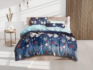 Lenjerie de pat albastru microplus LOVE FLOWERS + fata de perna 40 x 50 cm gratuit