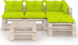 Set mobilier de grădină paleți, 5 piese, cu perne, lemn de pin