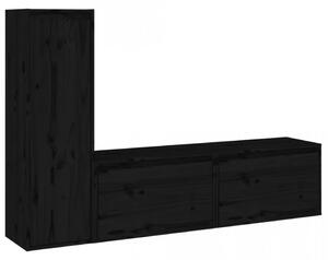 Comode TV, 3 buc., negru, lemn masiv de pin - V3100123V