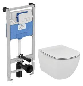 Set complet vas WC suspendat Ideal Standard, Tesi, cu spălare AquaBlade, alb rezervor si clapeta alba
