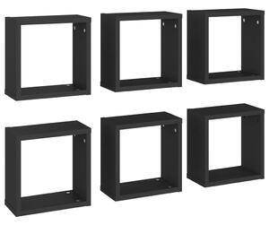 Rafturi de perete cub, 6 buc., negru, 30x15x30 cm