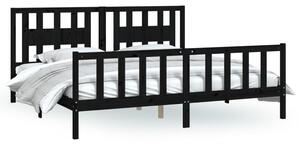 Cadru pat tăblie Super King 6FT negru 180x200 cm lemn masiv pin