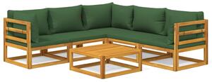 Set mobilier de grădină cu perne verzi, 6 piese, lemn masiv