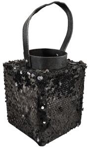 Laterna cu sclipici LOFTY GLAM 27 cm, neagra
