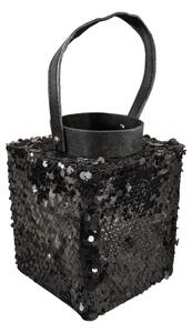 Laterna cu sclipici LOFTY GLAM 20 cm, neagra