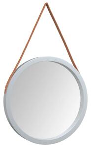Oglindă de perete cu o curea, argintiu, Ø 55 cm