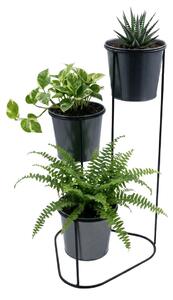 Suport pentru flori, din metal, negru, 3 ghivece, 24x22x47 cm