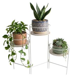 Suport metalic alb pentru 3 ghivece, 66x22x49 cm