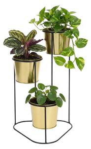 Suport pentru flori, din metal, auriu, 3 ghivece, 24x22x47 cm