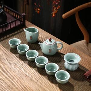 Set ceai ,IMPERIAL TEA din portelan, ceainic 200 ml, 6 cupe si accesorii incluse, Turcoaz