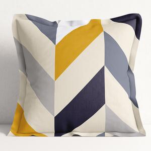 Goldea față de pernă din bumbac cu tiv decorativ - model 056 dungi zig-zag în culoare muștar și gri 60 x 60 cm