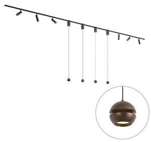 Sistem de iluminat pe șină modern cu 6 spoturi și 4 lumini suspendate Easylift bronz închis monofazat - Slimline Uzzy Tira
