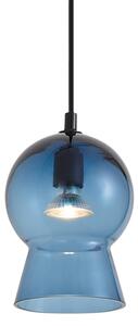 Lampă suspendată retro neagră cu sticlă albastră pentru sistem de șină monofazat - Iconic Bell