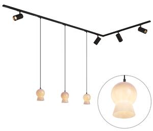 Sistem de șină modern negru cu 4 spoturi și 3 pendule albe monofazat - Iconic Bell Jeana Luxe