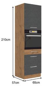 Dulap de bucătărie pentru electrocasnice încorporate 60 DPS-210 3S 1F Velaga (gri mat + stejar lancelot). 1015884