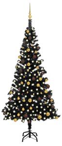 Set brad Crăciun artificial cu LED-uri&globuri negru 210 cm PVC