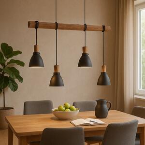 Lindby Lampă suspendată Trebale, E14, Ø 15 cm, 4 becuri, lemn, reglabil, Negru, Camera de zi / sufragerie, Metal, Scandinavă