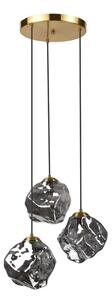 Candelabru suspendat pe cablu CRISTAL, 3x E14/15W/230V, alamă/negru fumuriu