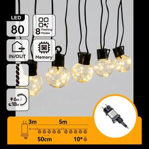 Aigostar - Ghirlandă LED decorativă pentru exterior 80xLED/3,6W/230V 5m IP44 alb cald