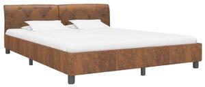 Cadru de pat, maro, 160 x 200 cm, piele întoarsă ecologică