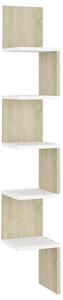 Raft de perete pentru colț alb&stejar Sonoma 20x20x127,5 cm PAL