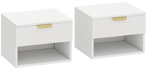 HOMCOM Set de 2 Noptiere Suspendate cu Panouri Canelate, Sertar și Raft, 40x34x29 cm, Alb | Aosom Romania