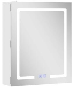 HOMCOM Dulap Baie cu Oglindă și LED, 50x15x60 cm, Anti-Aburire, Rafturi Reglabile, 3 Temperatură de Lumină, Dulap Suspendat din MDF, Alb | Aosom Romania