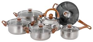 G012 Set de oale din inox 12 piese cu ceainic si manere bachelita cu capace de sticla