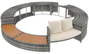 Set de lounge pentru grădină cu canapea rotundă, picioare ajustabile, include perne, pentru jacuzzi și piscină, Gri
