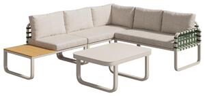 Set de mobilier de grădină Lounge 4-5 locuri, Set de mobilier de grădină din piele verde și ratan cu masă din sticlă securizată, Culoare caise
