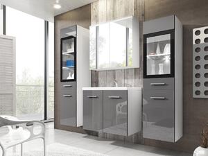 Mobilier baie Apoleon I (alb + gri lucios) (fără baterie, cu sifon, cu lavoar) (fără iluminat LED). 1121793