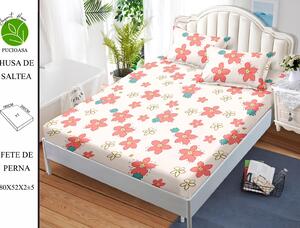 Husa de pat cu elastic 180x200 din Bumbac Finet + 2 Fete de Perna - Floricele Roz
