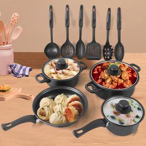 Set gatit 13 piese, Ustensile din silicon, Negru