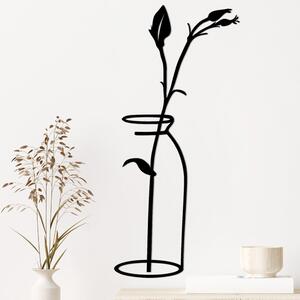 Decoratiune de perete Metal Flower In The Vase, Negru, 71x33 cm