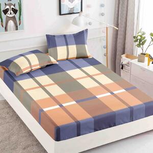 Husa de pat cu elastic din Bumbac Finet + 2 Fete de Perna - Carouri Colorate
