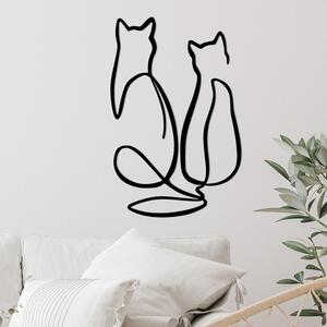 Decoratiune de perete Metal Couple Cat Love, Negru, 0.15x48x72 cm