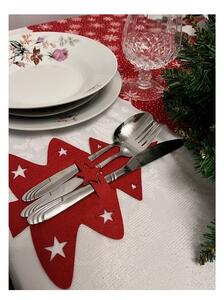 Suport decorativ tacamuri, set 12 bucati, brad de Craciun, fetru rosu, 17x20 cm