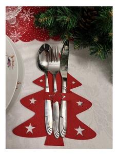 Suport decorativ tacamuri, set 12 bucati, brad de Craciun, fetru rosu, 17x20 cm