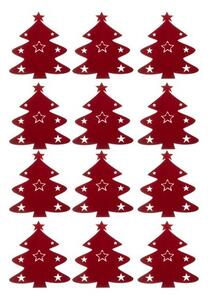 Suport decorativ tacamuri, set 12 bucati, brad de Craciun, fetru rosu, 17x20 cm