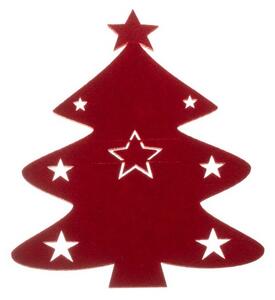 Suport decorativ tacamuri, set 12 bucati, brad de Craciun, fetru rosu, 17x20 cm