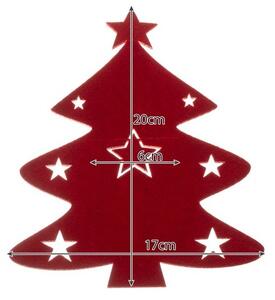 Suport decorativ tacamuri, set 12 bucati, brad de Craciun, fetru rosu, 17x20 cm
