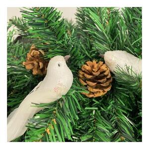 Ornament brad Craciun, set 2 pasari cu clips de prindere, glitter, alb